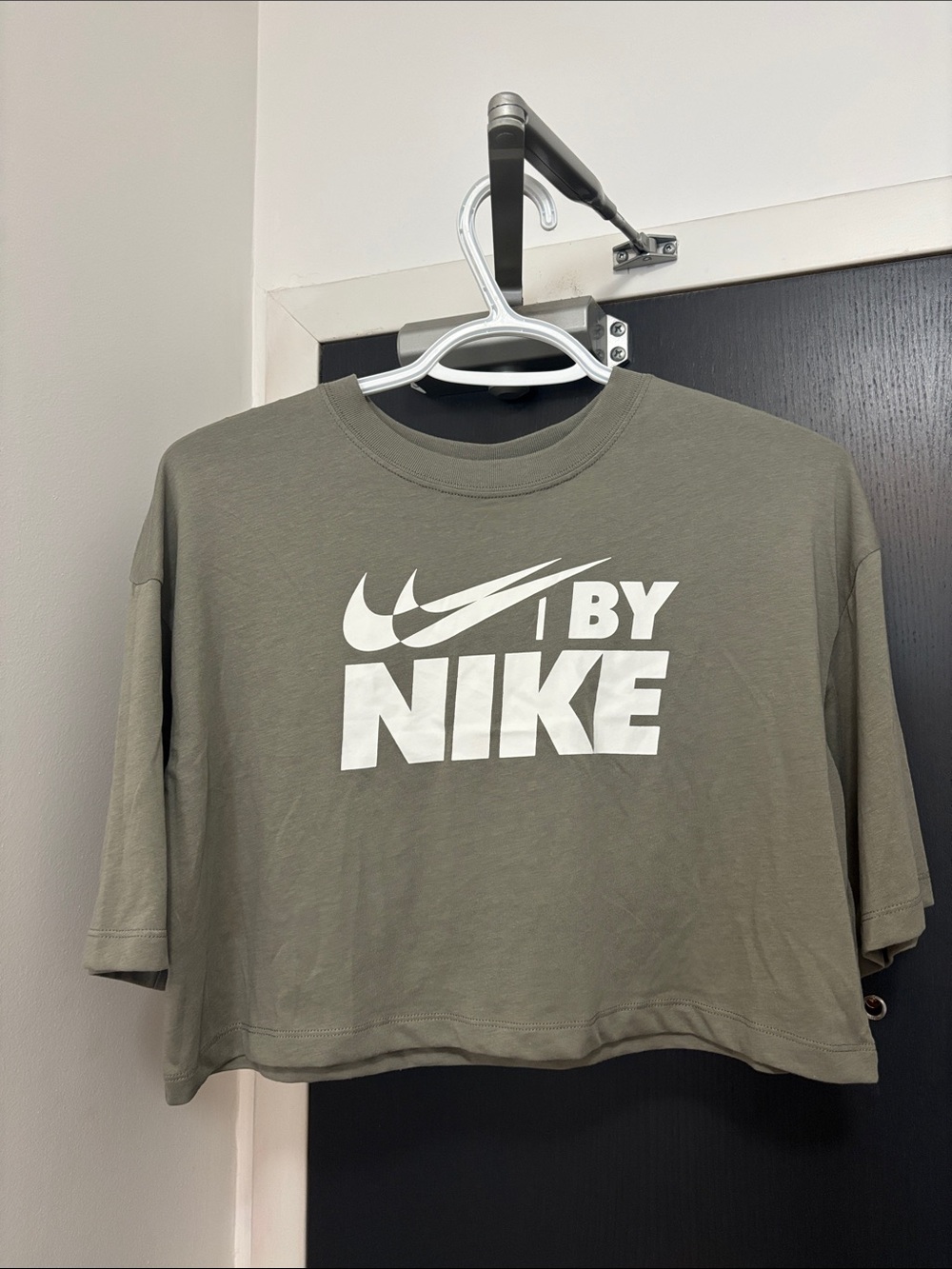 Nike Olive Cropped Graphic Tee with White Logo